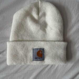 Carhartt Knit Beanie Hat White Acrylic Watch Cap Logo Patch One Size Adult